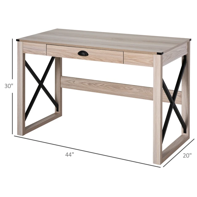 Alt view image 3 of 5 - HOMCOM 44 inch Home Office Computer Desk, Rustic Writing Desk, Farmhouse Workstation with Storage Drawer, X-Frame