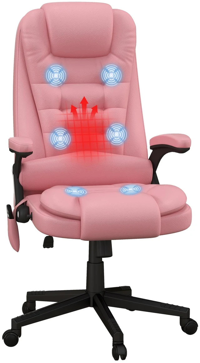 Main image of HOMCOM High Back Vibration Massage Office Chair with 6 Vibration Points, Heated Reclining PU Leather Computer Chair with Armrest and Remote, Pink