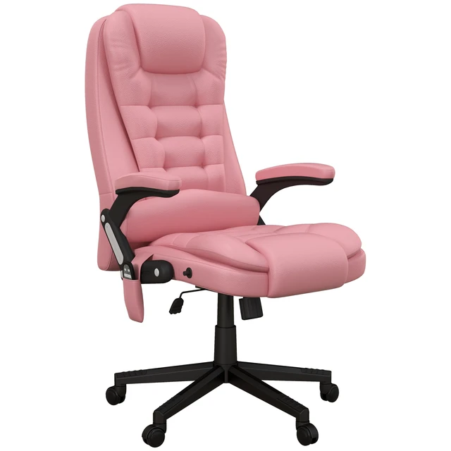 Alt view image 3 of 7 - HOMCOM High Back Vibration Massage Office Chair with 6 Vibration Points, Heated Reclining PU Leather Computer Chair with Armrest and Remote, Pink