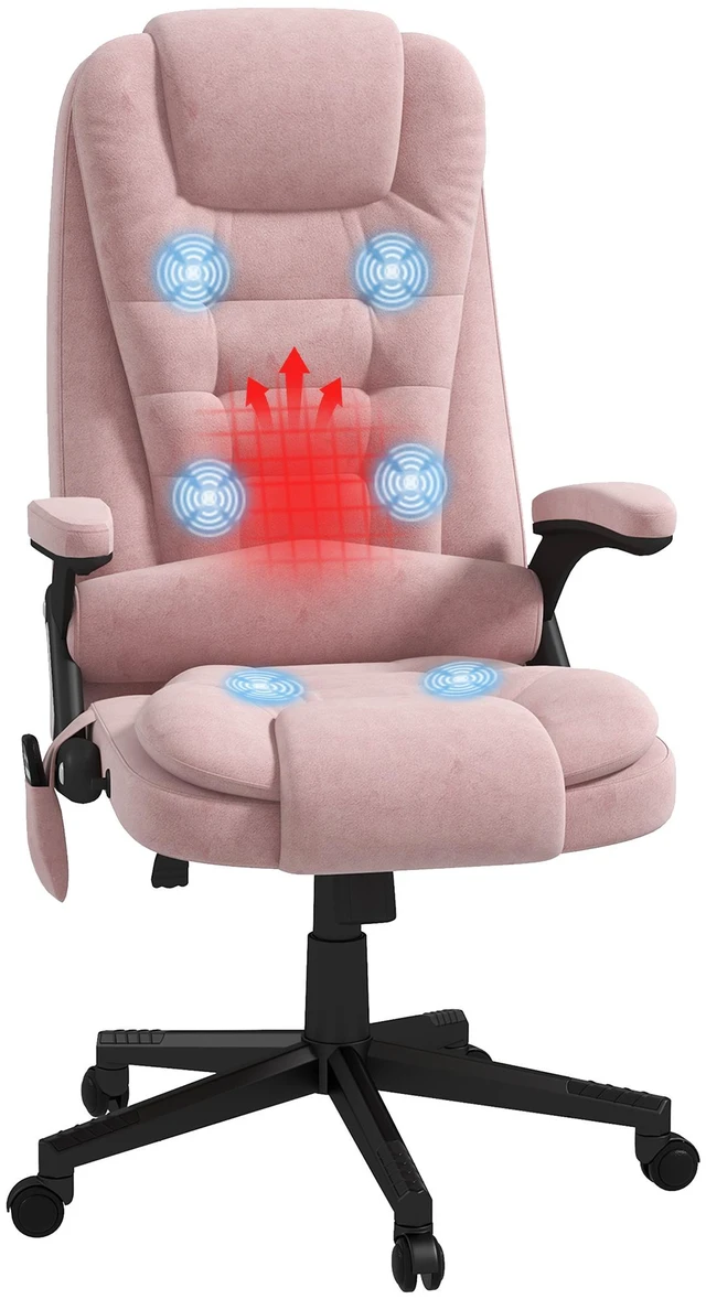 Main image of HOMCOM 6 Point Vibrating Massage Office Chair with Heat, Velvet High Back Executive Office Chair with Reclining Backrest, Padded Armrests and Remote, Pink