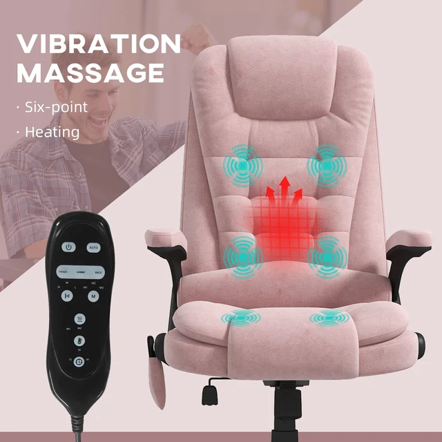 Alt view image 3 of 7 - HOMCOM 6 Point Vibrating Massage Office Chair with Heat, Velvet High Back Executive Office Chair with Reclining Backrest, Padded Armrests and Remote, Pink
