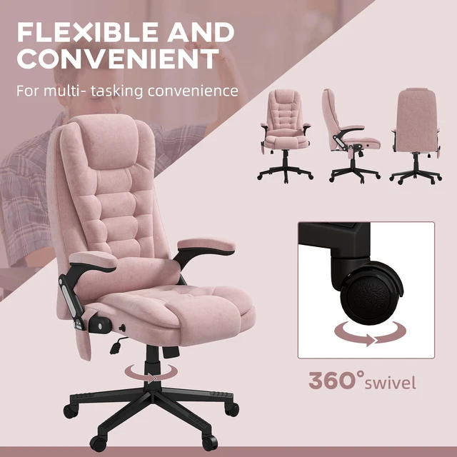 Alt view image 2 of 7 - HOMCOM 6 Point Vibrating Massage Office Chair with Heat, Velvet High Back Executive Office Chair with Reclining Backrest, Padded Armrests and Remote, Pink
