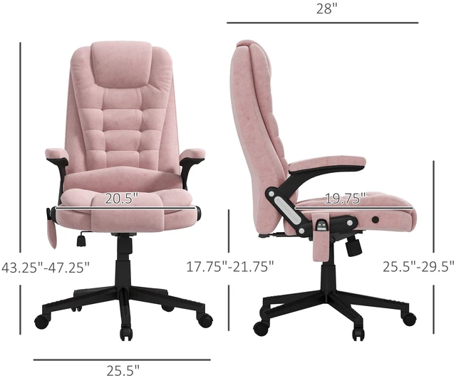 Alt view image 7 of 7 - HOMCOM 6 Point Vibrating Massage Office Chair with Heat, Velvet High Back Executive Office Chair with Reclining Backrest, Padded Armrests and Remote, Pink