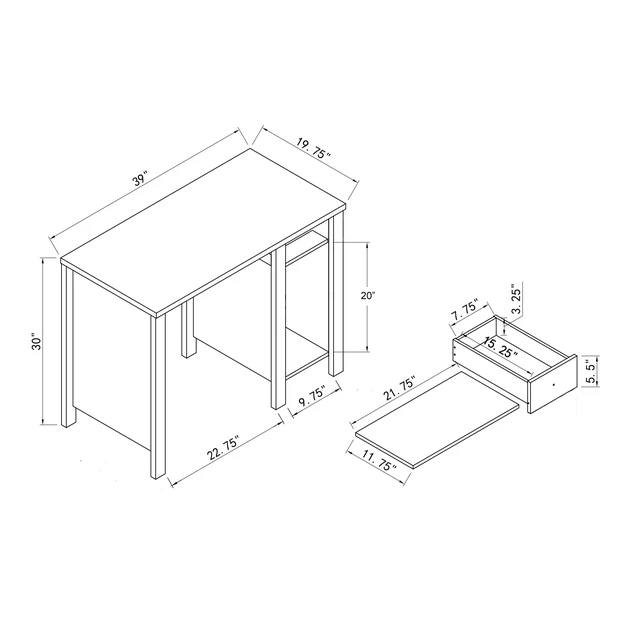 Alt view image 5 of 5 - Student desk home office desk 39"W Compact desk Writing Desk Laptop Desk Red Cocoa Espresso One drawer Keyboard Drawer Wooden Knob