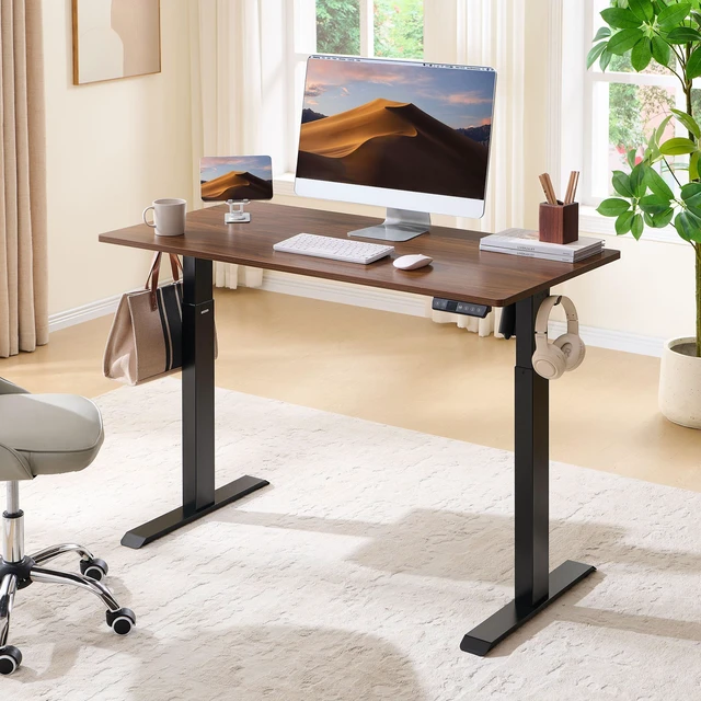 Main image of Electric Standing Desk, Adjustable Height Stand up Desk, 24x48 Inches Sit Stand Home Office Desk,Black Frame/Mahogany Top