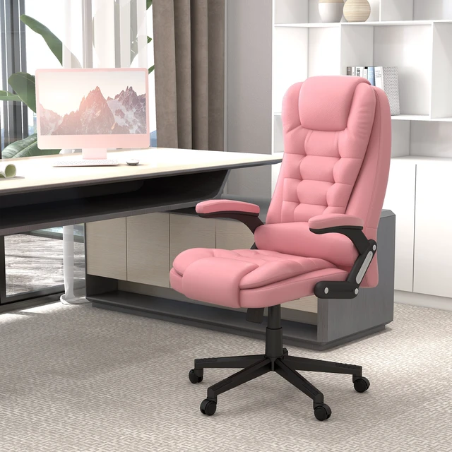 Alt view image 2 of 7 - HOMCOM High Back Vibration Massage Office Chair with 6 Vibration Points, Heated Reclining PU Leather Computer Chair with Armrest and Remote, Pink