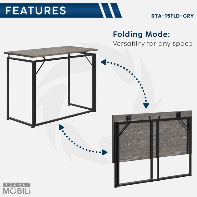 Alt view image 3 of 6 - Techni Mobili Space Saving Folding Desk - Grey
