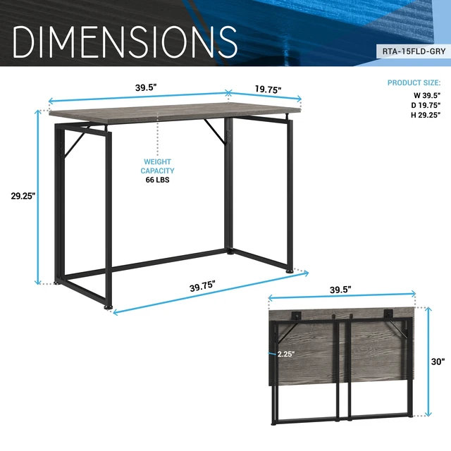 Alt view image 4 of 6 - Techni Mobili Space Saving Folding Desk - Grey