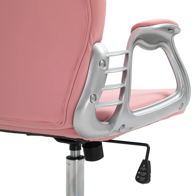 Alt view image 5 of 5 - PU Leather Home Office Chair, Button Tufted Desk Chair with Padded Armrests, Adjustable Height and Swivel Wheels, Pink