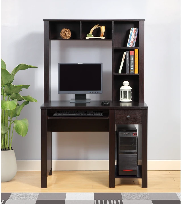 Main image of Student desk with hutch home office desk 39"W Compact desk Writing Desk Laptop Desk Red Cocoa Espresso One drawer Keyboard Drawer Wooden Knob