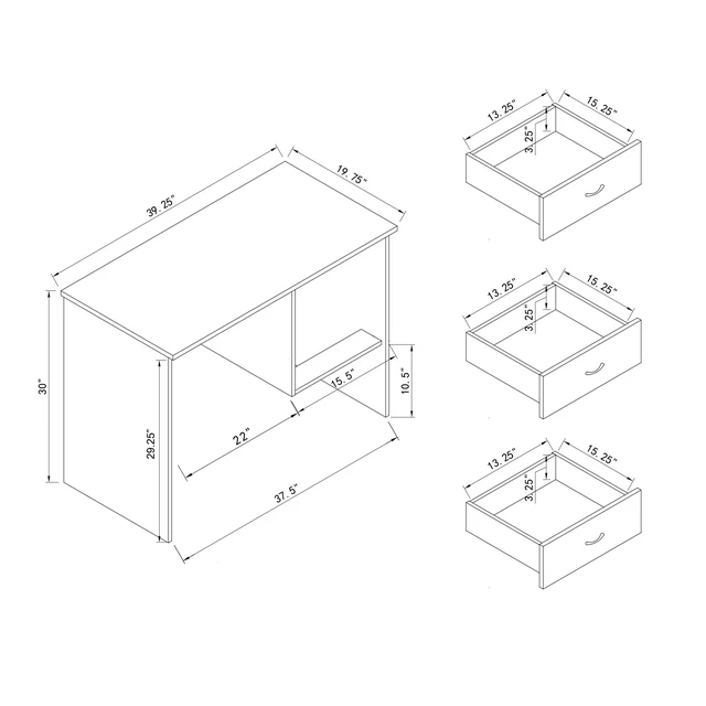 Alt view image 5 of 5 - Three locking drawers on metal glides Student Desk Work Desk Modesty Panel Metal Bar Handles