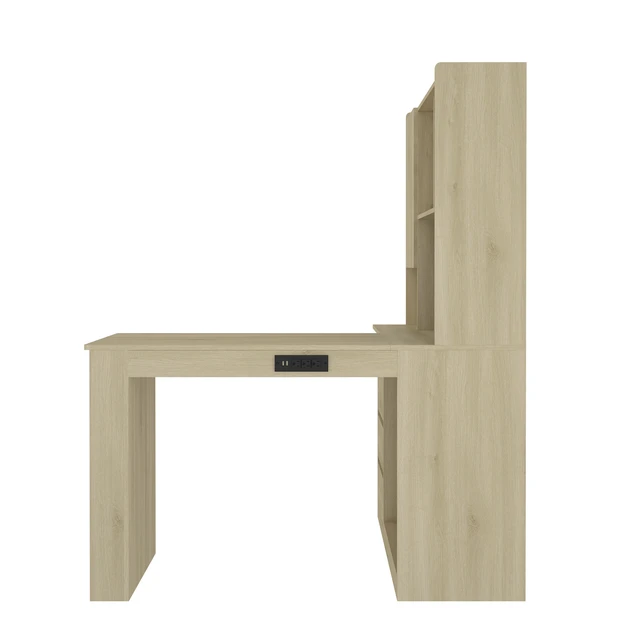 Alt view image 4 of 5 - L Shaped Desk with Charger,Computer Desk with Drawers,Bookshelf,with LED Light,Modern Corner Desk,Home Office Desk,L-Shaped Study Table Writing Desk,Corner Gaming Computer Desk with Storage