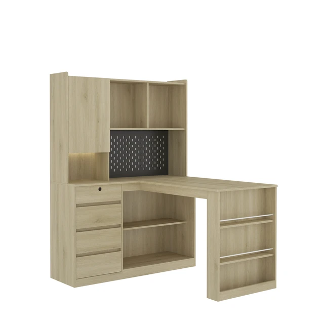 Alt view image 2 of 5 - L Shaped Desk with Charger,Computer Desk with Drawers,Bookshelf,with LED Light,Modern Corner Desk,Home Office Desk,L-Shaped Study Table Writing Desk,Corner Gaming Computer Desk with Storage