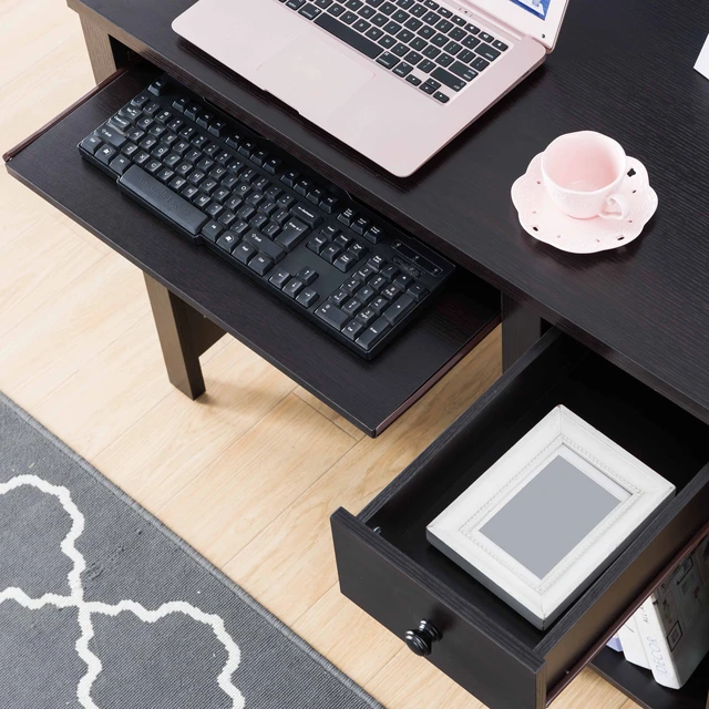 Alt view image 2 of 5 - Student desk home office desk 39"W Compact desk Writing Desk Laptop Desk Red Cocoa Espresso One drawer Keyboard Drawer Wooden Knob