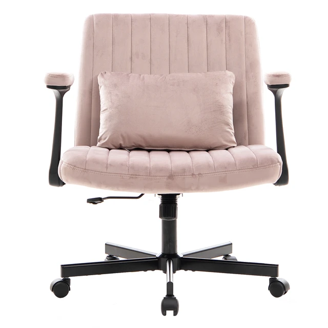 Alt view image 7 of 7 - Pink Velvet Criss Cross Armrest Office Chair with Wheels - Comfortable for Home Office, Reading & Vanity