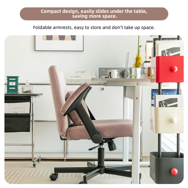 Alt view image 5 of 7 - Pink Velvet Criss Cross Armrest Office Chair with Wheels - Comfortable for Home Office, Reading & Vanity