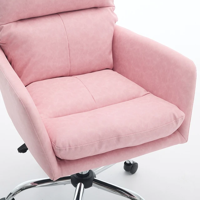 Alt view image 6 of 7 - Artificial leather, PU leather, black base, adjustable in height, suitable for office, bedroom, dressing table and other environments. An office chair.pink