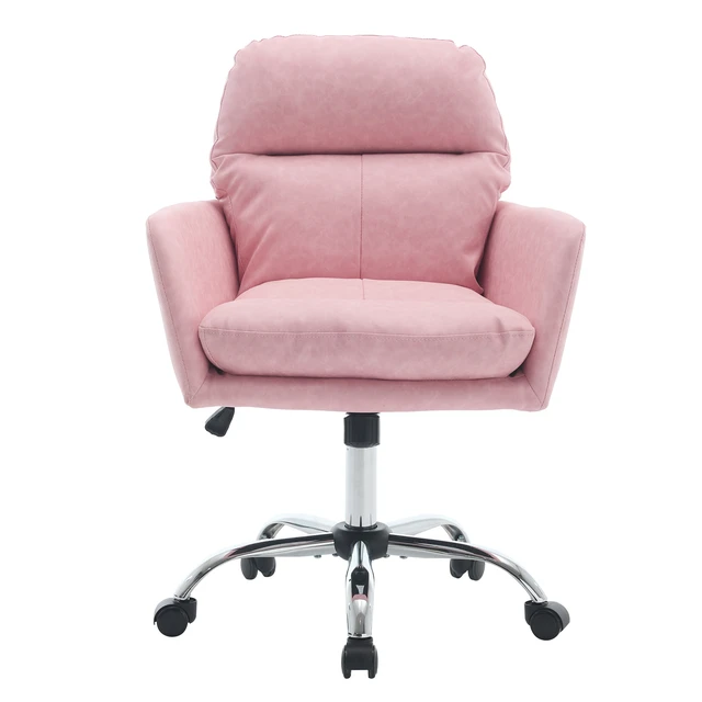 Alt view image 3 of 7 - Artificial leather, PU leather, black base, adjustable in height, suitable for office, bedroom, dressing table and other environments. An office chair.pink