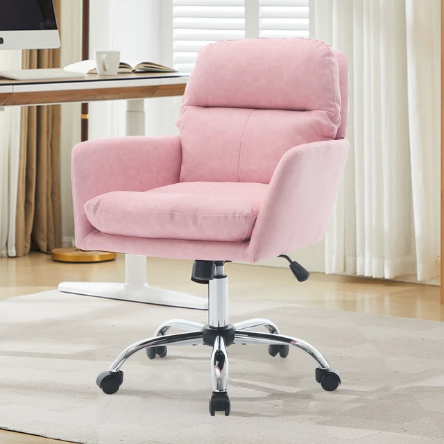 Alt view image 4 of 7 - Artificial leather, PU leather, black base, adjustable in height, suitable for office, bedroom, dressing table and other environments. An office chair.pink