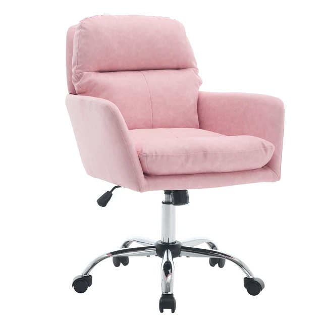 Alt view image 2 of 7 - Artificial leather, PU leather, black base, adjustable in height, suitable for office, bedroom, dressing table and other environments. An office chair.pink