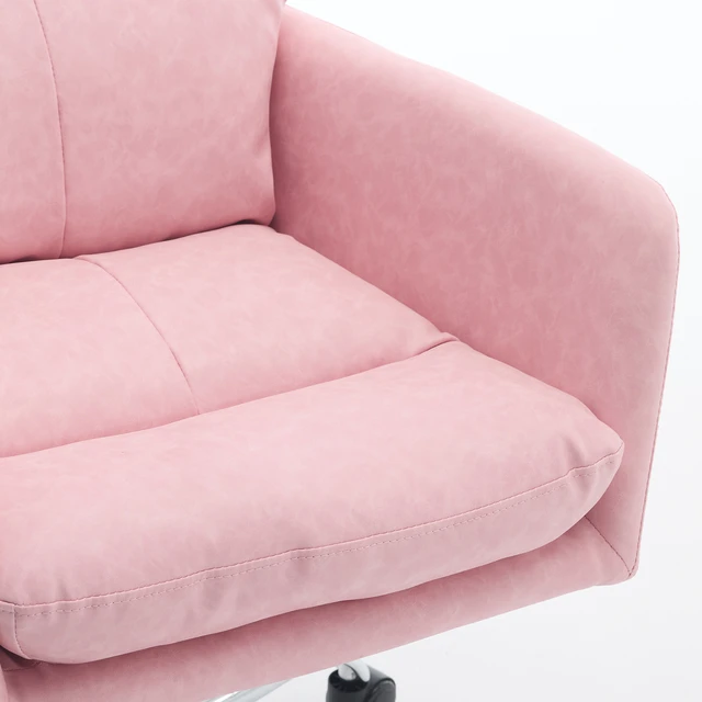 Alt view image 7 of 7 - Artificial leather, PU leather, black base, adjustable in height, suitable for office, bedroom, dressing table and other environments. An office chair.pink