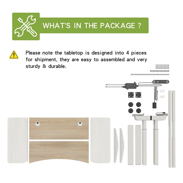 Alt view image 5 of 6 - 63"×30" Dual Motor Curve Design Height Adjustable Electric Standing Desk Height Stand Up Computer Desk,Sit and Stand Home Office Desk with Splice Board (white&oak desktop+dual motor white frame)