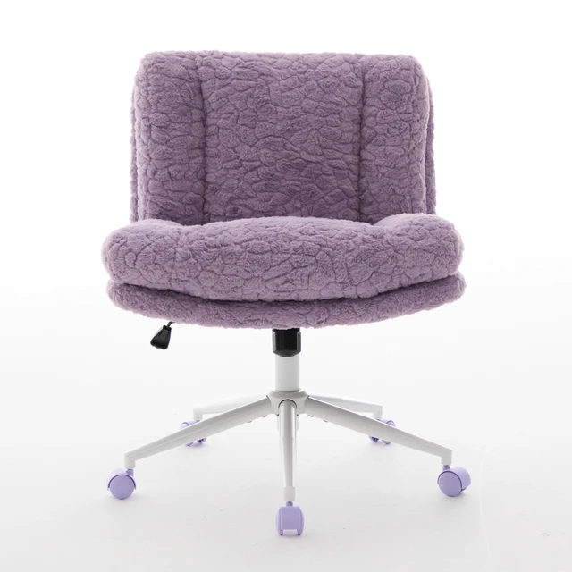 Alt view image 2 of 7 - W26.4 inch Wider seat Office Chair,Artificial rabbit hair Home Office Chair with Metal Base,Adjustable Desk Chair Swivel Office Chair,Vanity Chair(Violet)