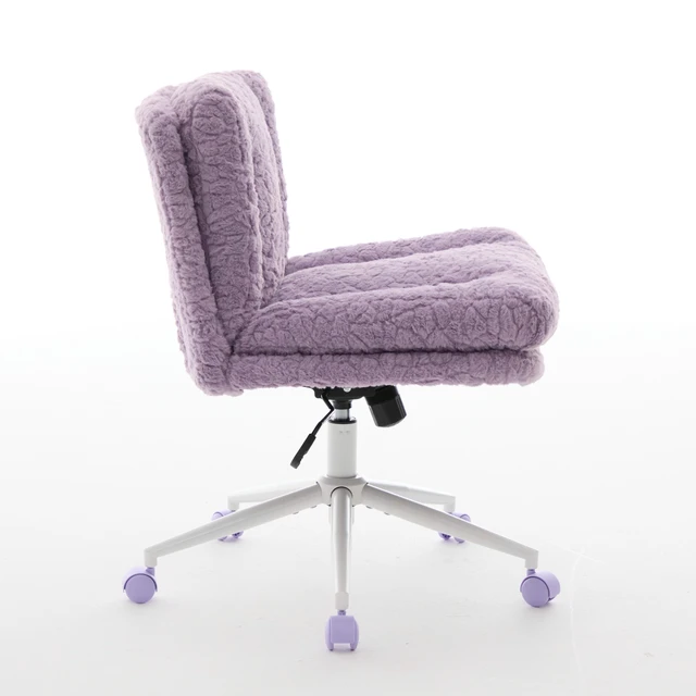 Alt view image 6 of 7 - W26.4 inch Wider seat Office Chair,Artificial rabbit hair Home Office Chair with Metal Base,Adjustable Desk Chair Swivel Office Chair,Vanity Chair(Violet)