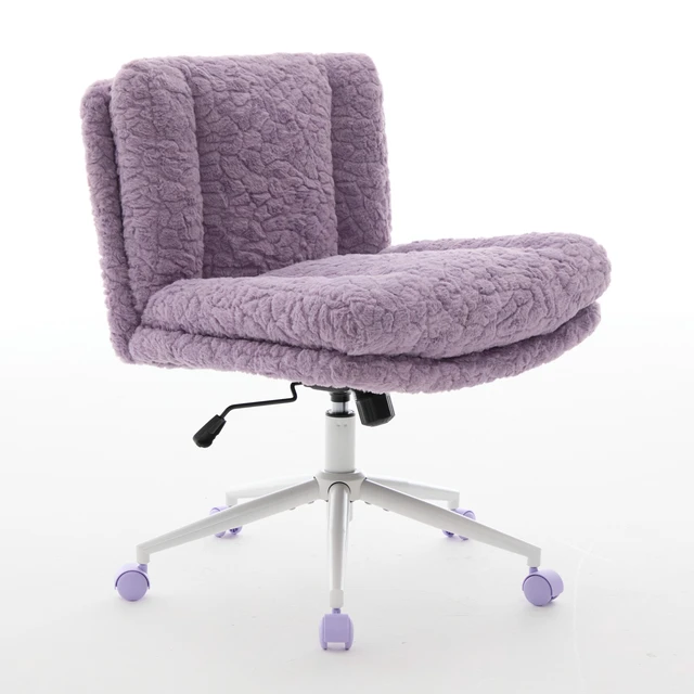 Alt view image 5 of 7 - W26.4 inch Wider seat Office Chair,Artificial rabbit hair Home Office Chair with Metal Base,Adjustable Desk Chair Swivel Office Chair,Vanity Chair(Violet)