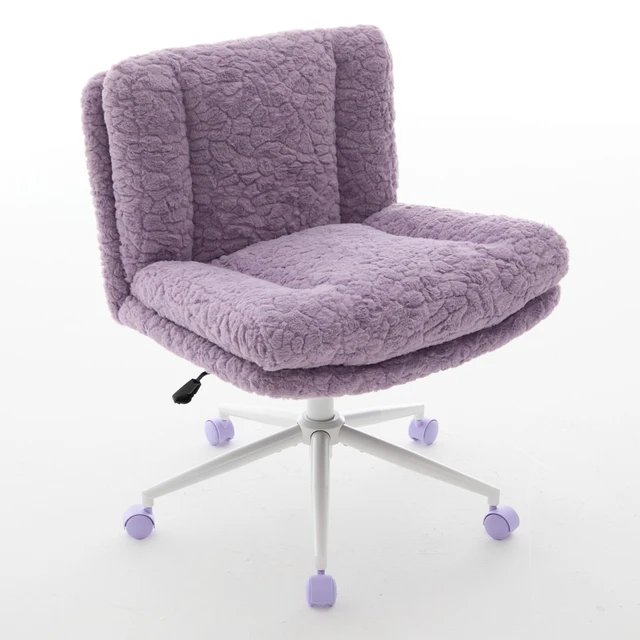 Alt view image 4 of 7 - W26.4 inch Wider seat Office Chair,Artificial rabbit hair Home Office Chair with Metal Base,Adjustable Desk Chair Swivel Office Chair,Vanity Chair(Violet)