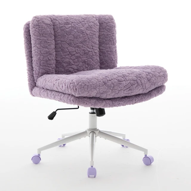 Alt view image 3 of 7 - W26.4 inch Wider seat Office Chair,Artificial rabbit hair Home Office Chair with Metal Base,Adjustable Desk Chair Swivel Office Chair,Vanity Chair(Violet)
