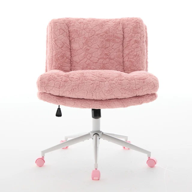 Alt view image 2 of 7 - W26.4 inch Wider seat Office Chair,Artificial rabbit hair Home Office Chair with Metal Base,Adjustable Desk Chair Swivel Office Chair,Vanity Chair(Pink),SW1875PK