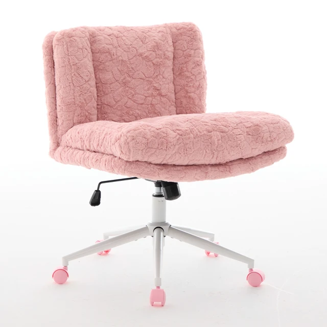 Alt view image 3 of 7 - W26.4 inch Wider seat Office Chair,Artificial rabbit hair Home Office Chair with Metal Base,Adjustable Desk Chair Swivel Office Chair,Vanity Chair(Pink),SW1875PK