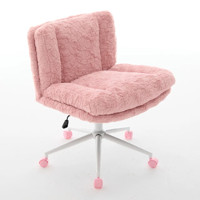 Alt view image 4 of 7 - W26.4 inch Wider seat Office Chair,Artificial rabbit hair Home Office Chair with Metal Base,Adjustable Desk Chair Swivel Office Chair,Vanity Chair(Pink),SW1875PK