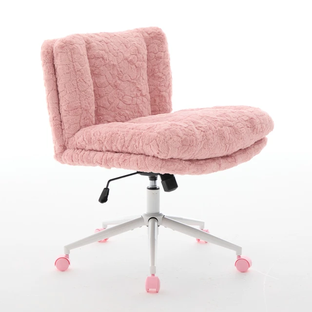 Alt view image 5 of 7 - W26.4 inch Wider seat Office Chair,Artificial rabbit hair Home Office Chair with Metal Base,Adjustable Desk Chair Swivel Office Chair,Vanity Chair(Pink),SW1875PK