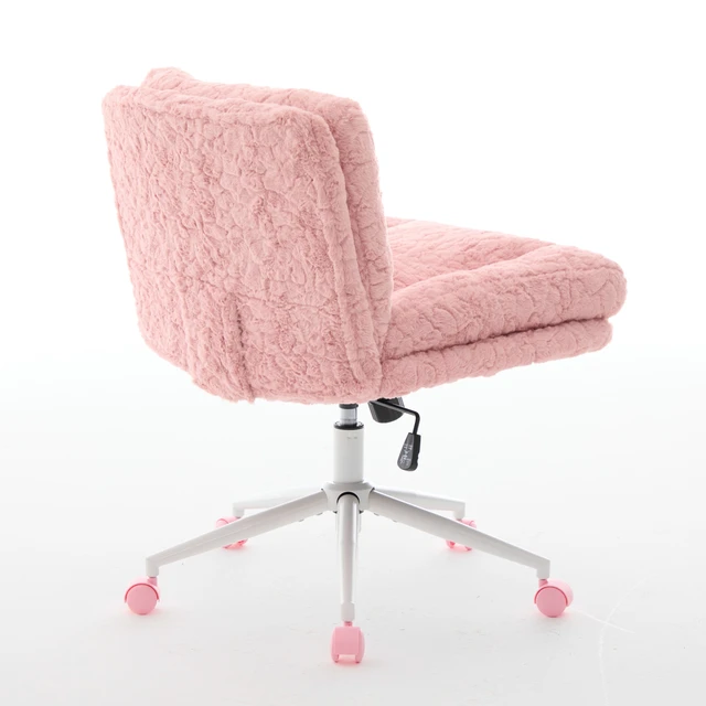 Alt view image 7 of 7 - W26.4 inch Wider seat Office Chair,Artificial rabbit hair Home Office Chair with Metal Base,Adjustable Desk Chair Swivel Office Chair,Vanity Chair(Pink),SW1875PK