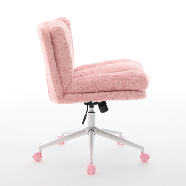 Alt view image 6 of 7 - W26.4 inch Wider seat Office Chair,Artificial rabbit hair Home Office Chair with Metal Base,Adjustable Desk Chair Swivel Office Chair,Vanity Chair(Pink),SW1875PK