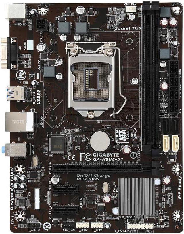 Alt view image 3 of 4 - GIGABYTE GA-H81M-S1 (rev. 2.1) LGA 1150 H81 SATA 6Gb/s USB 3.0 Micro ATX Motherboard
-International Version