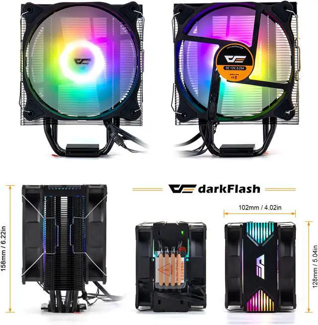 Alt view image 2 of 4 - darkFlash Darkair Plus Addressable RGB CPU Air Cooler 4 Heatpipes Double 120MM 4Pin PWM Fan ARGB Tower CPU Air Cooler