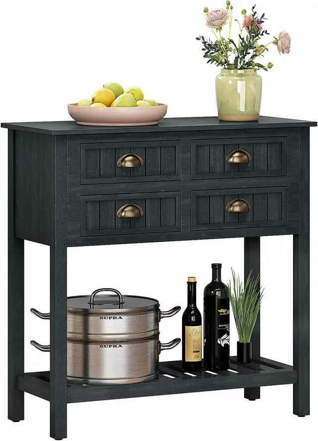 Alt view image 2 of 5 - Console Table, Narrow Console Sofa Table Sideboard with 4 Drawers and Lower Shelf, Teal