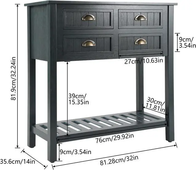 Alt view image 5 of 5 - Console Table, Narrow Console Sofa Table Sideboard with 4 Drawers and Lower Shelf, Teal