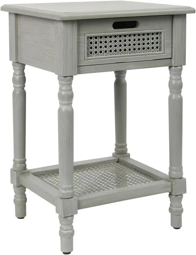 Alt view image 2 of 5 - End Table and Nightstand with Rattan Drawer, Side Table with Drawer and Storage Shelf, Night Stand for Bedroom, Hallway, Living Room and Bathroom, Grey