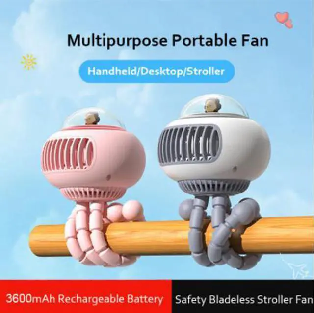 Alt view image 5 of 5 - Gemdeck Mini Flexible Air Conditioner 3600mAh Chargeable Stroller Cooling Fan 130° Auto Rotation 4-gear Wind Handheld for Outdoors Quiet