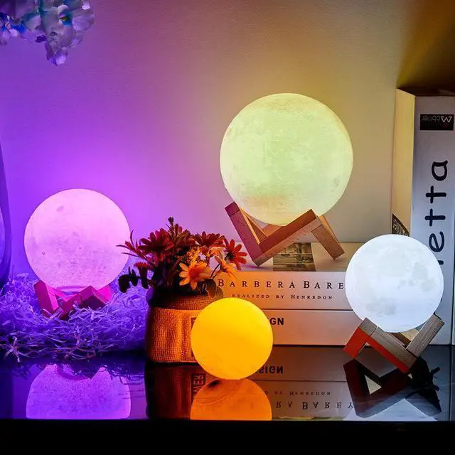 Alt view image 5 of 6 - Gemdeck Moon Lamp, LOGROTATE 16 Colors LED Night Light 3D Printing Moon Light with Stand & Remote/Touch Control and USB Rechargeable 15cm