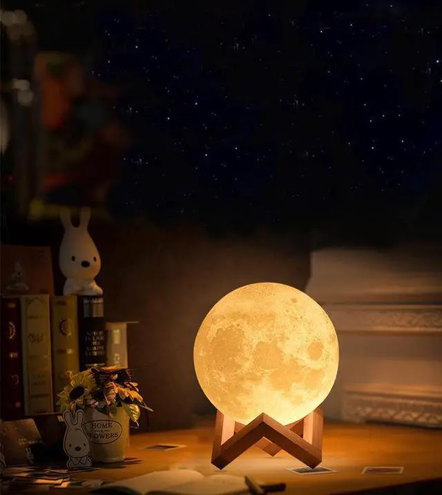 Alt view image 4 of 6 - Gemdeck Moon Lamp, LOGROTATE 16 Colors LED Night Light 3D Printing Moon Light with Stand & Remote/Touch Control and USB Rechargeable 15cm