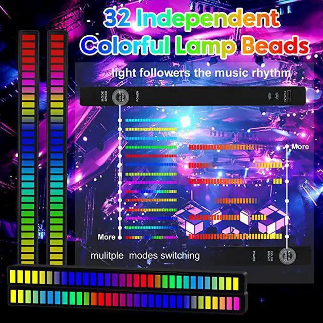 Alt view image 2 of 7 - Gemdeck RGB Rechargeable Sound Control Light,Wireless Voice-Activated Music Rhythm Lights Silver