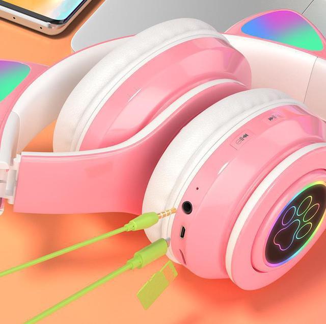 Alt view image 3 of 6 - Gemdeck Wireless Headphones Cat Ear LED Light Up Bluetooth Foldable Headphones Over Ear Microphone