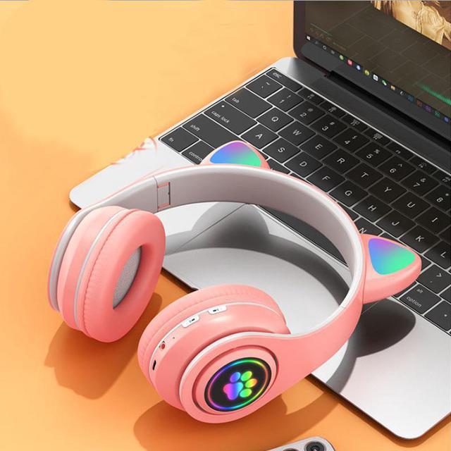 Alt view image 2 of 6 - Gemdeck Wireless Headphones Cat Ear LED Light Up Bluetooth Foldable Headphones Over Ear Microphone