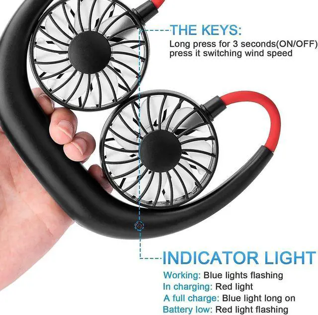 Alt view image 2 of 5 - Gemdeck Neck Fan Portable Personal Hand Mini Lazy person USB Neck Fan 360 Degree Rotation Cooling Handheld Wearable Suitable Fan White