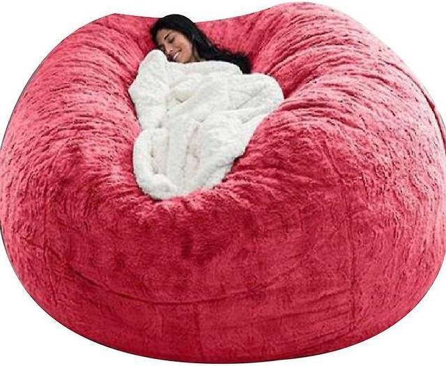 Gemdeck Bean Bag Chair Cover Chair Cushion(not include filler), Soft Fluffy  Sofa Cover Red 